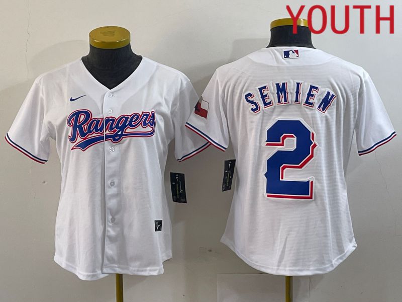 Youth Texas Rangers 2 Semien White Game Nike 2024 MLB Jersey style 2